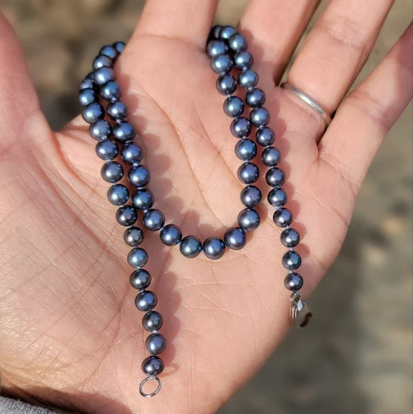 Amazing high-grade natural genuine black pearl 925 sterling silver necklace